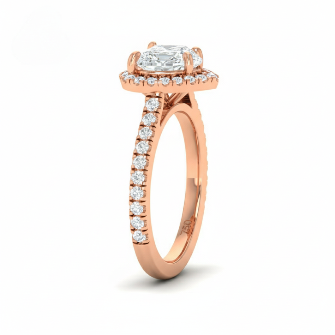 Bella Heart Cut Diamond Engagement Ring with Diamond Halo & Diamond Band