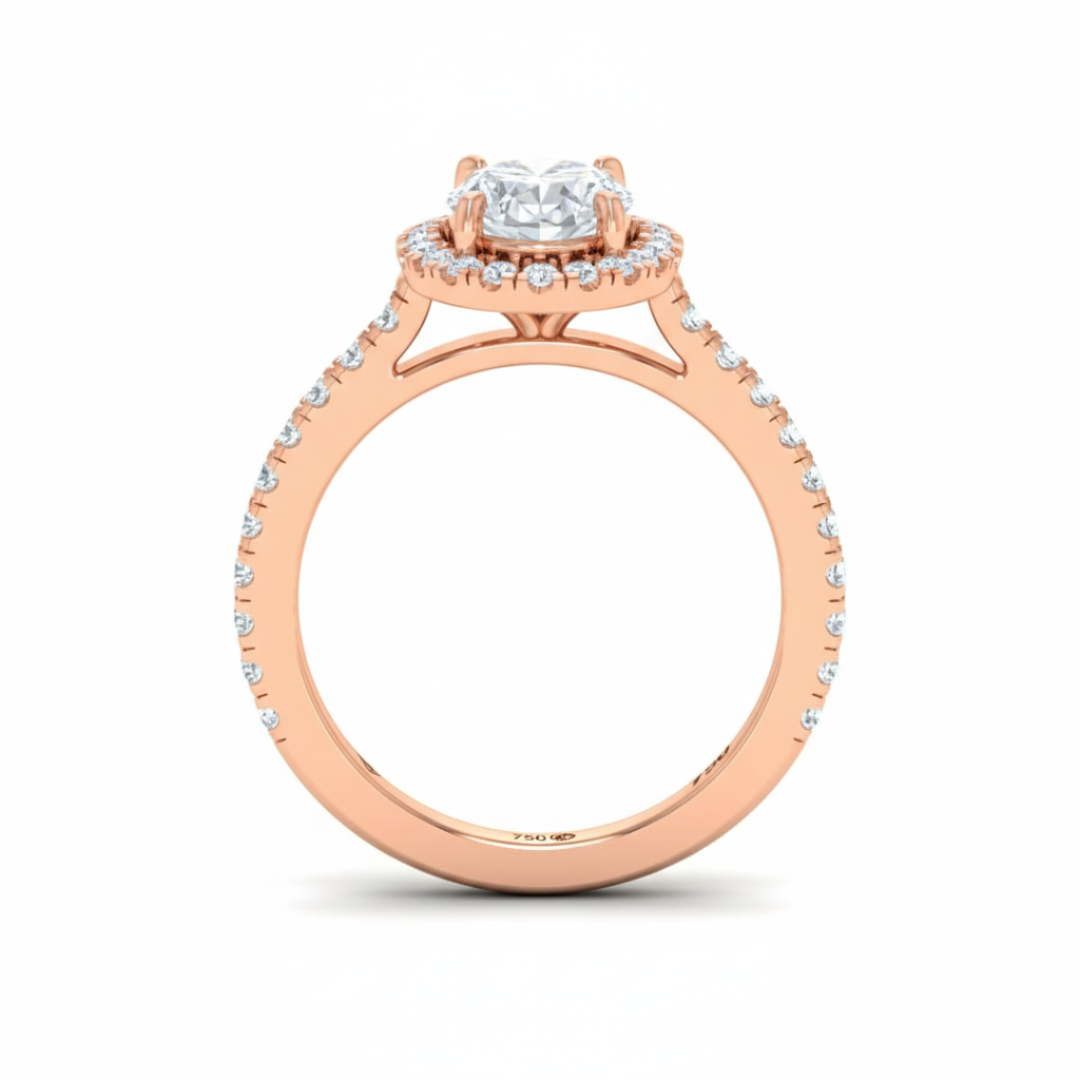 Bella Oval Cut Diamond Engagement Ring with Diamond Halo & Diamond Band