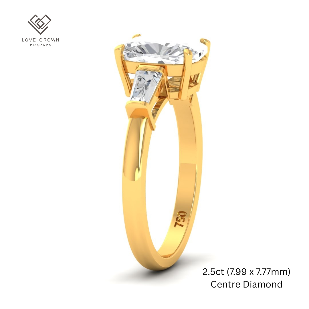 Mary Cushion Cut Diamond Engagement Ring with Tapering Baguette Cut Side Diamonds
