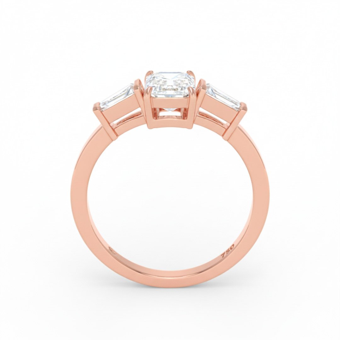 Mary Emerald Cut Diamond Engagement Ring with Tapering Baguette Cut Side Diamonds