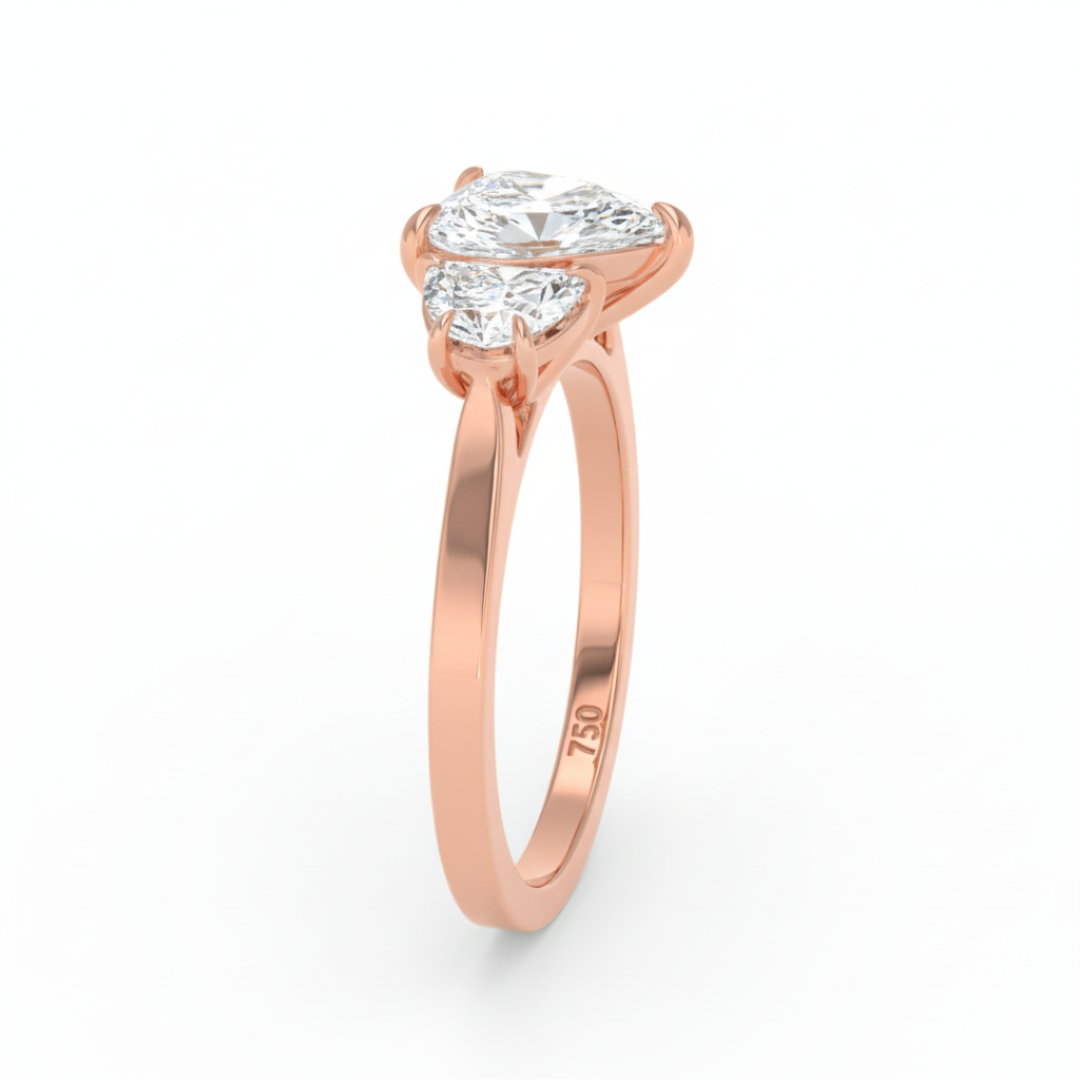 Kamala Heart Cut Diamond Engagement Ring with Half Moon Cut Side Diamonds