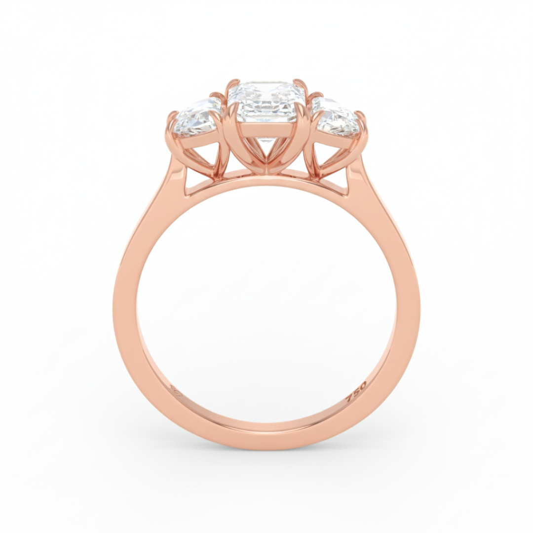 Kamala Emerald Cut Diamond Engagement Ring with Half Moon Cut Sides Diamonds