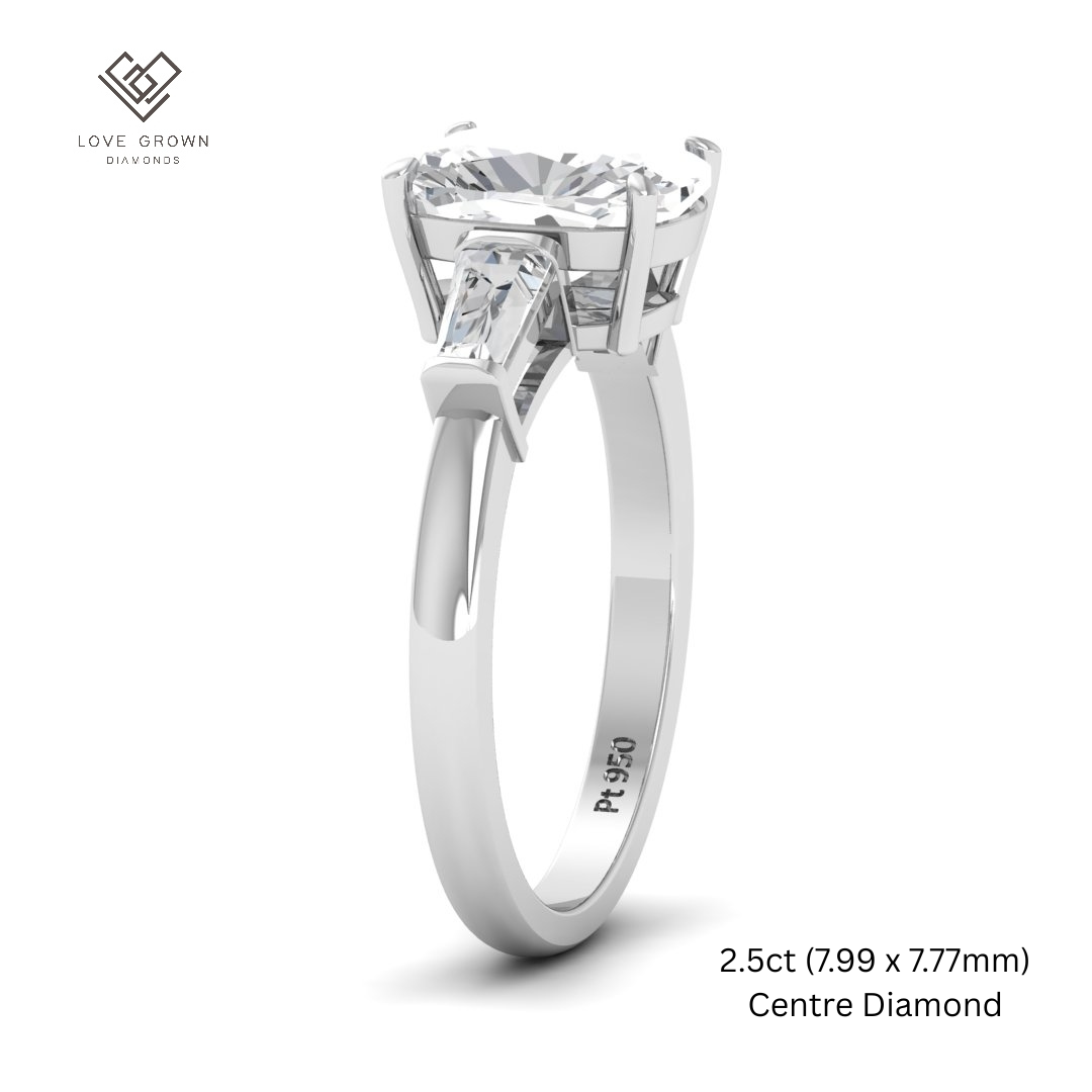 Mary Cushion Cut Diamond Engagement Ring with Tapering Baguette Cut Side Diamonds
