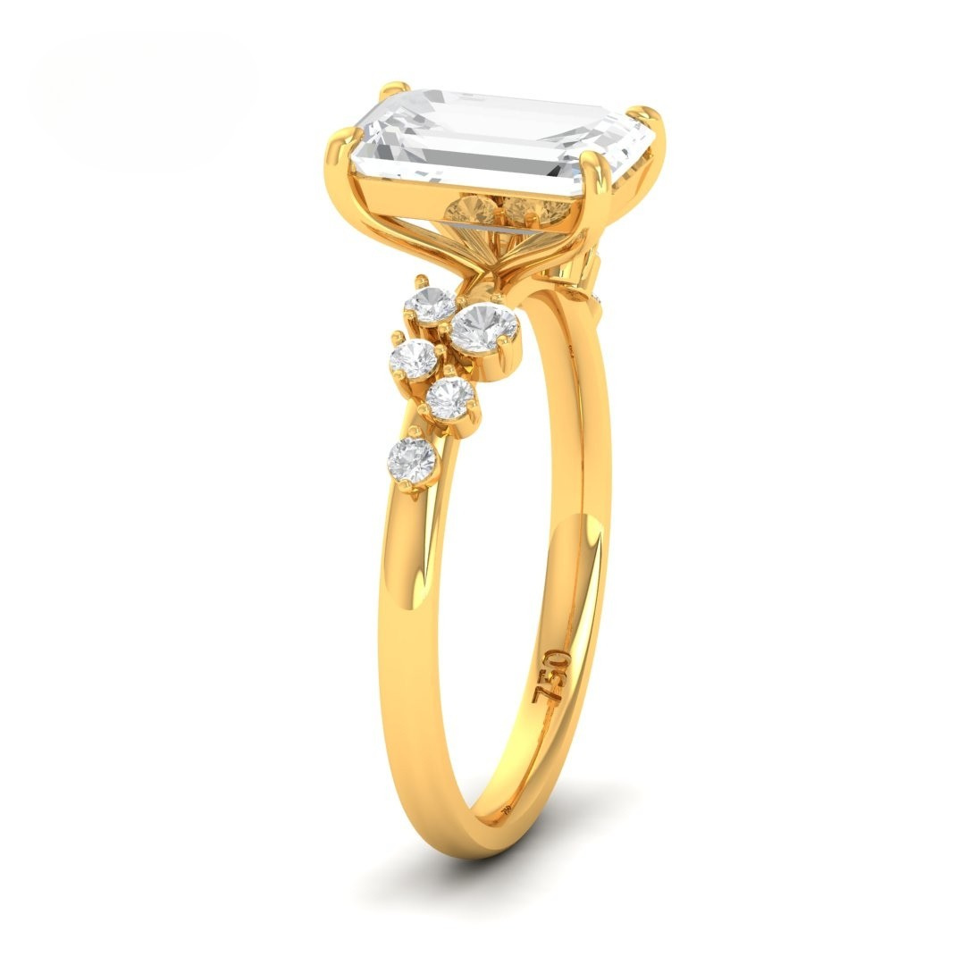 Layla Emerald Cut Diamond Engagement Ring with Accent Band