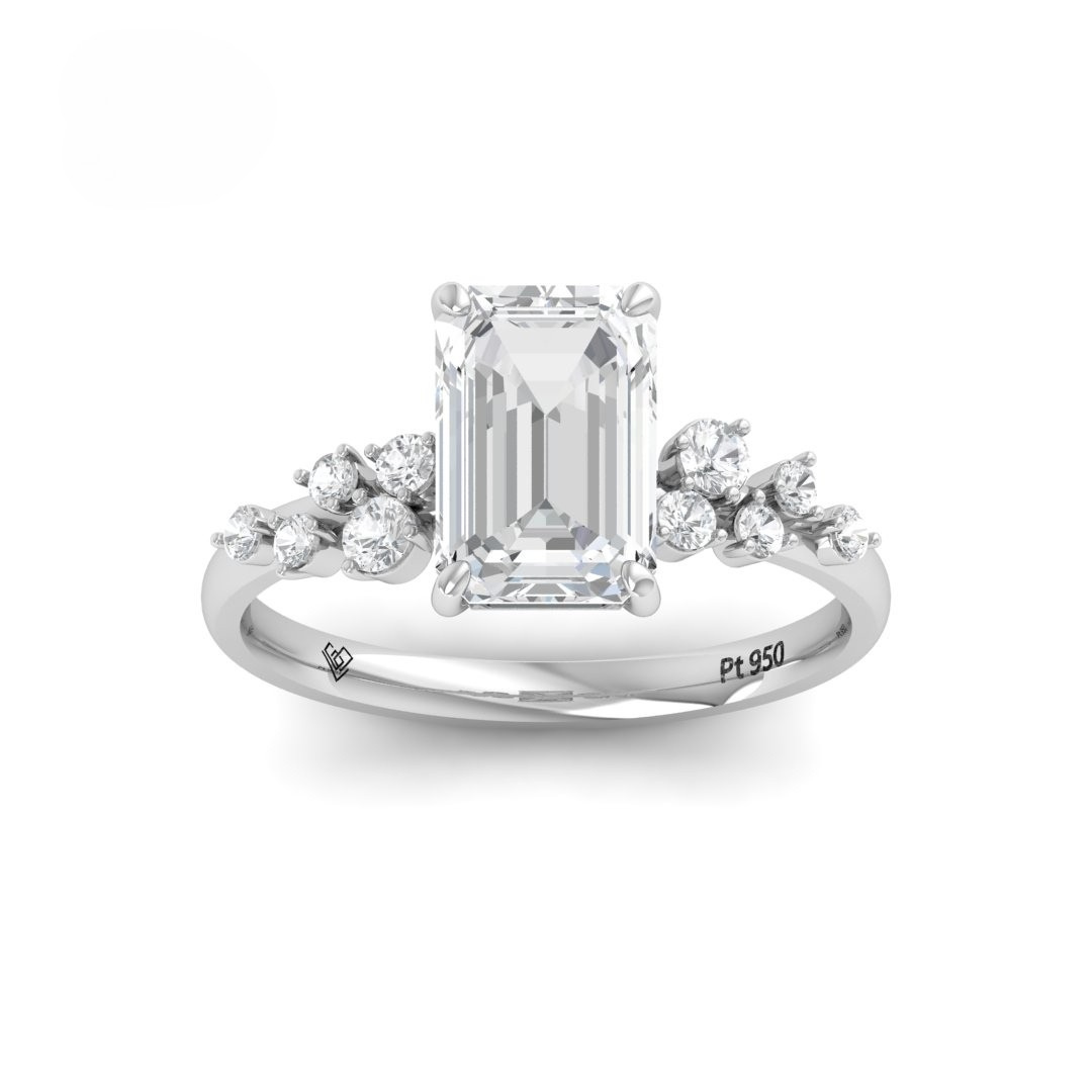 Layla Emerald Cut Diamond Engagement Ring with Accent Band