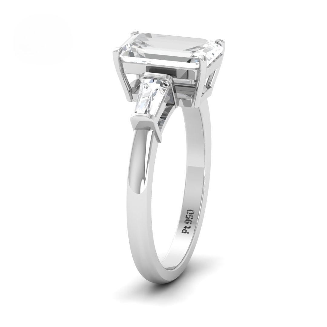 Mary Emerald Cut Diamond Engagement Ring with Tapering Baguette Cut Side Diamonds
