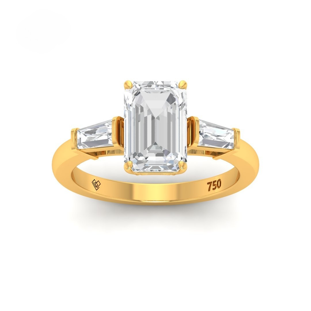 Mary Emerald Cut Diamond Engagement Ring with Tapering Baguette Cut Side Diamonds