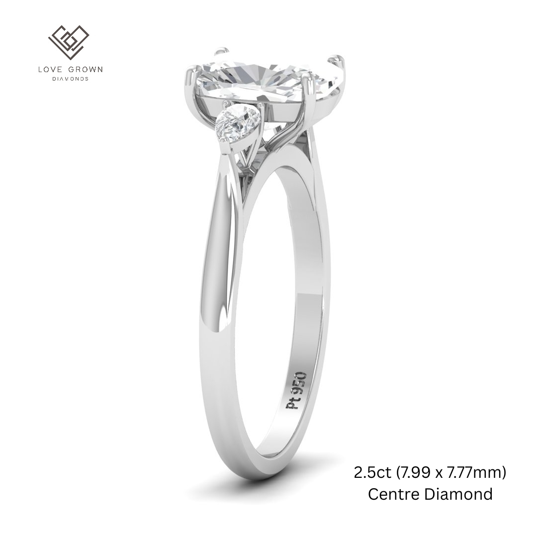 Sofia Cushion Cut Diamond Engagement Ring With A Pear Cut Side Diamonds