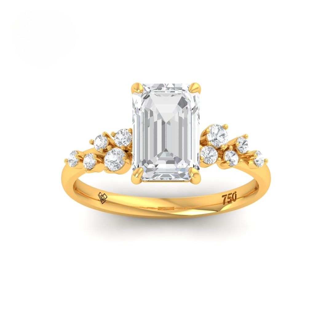 Layla Emerald Cut Diamond Engagement Ring with Accent Band