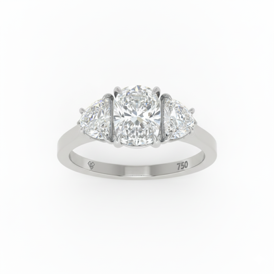 Kamala Cushion Cut Diamond Engagement Ring with Half Moon Cut Side Diamonds