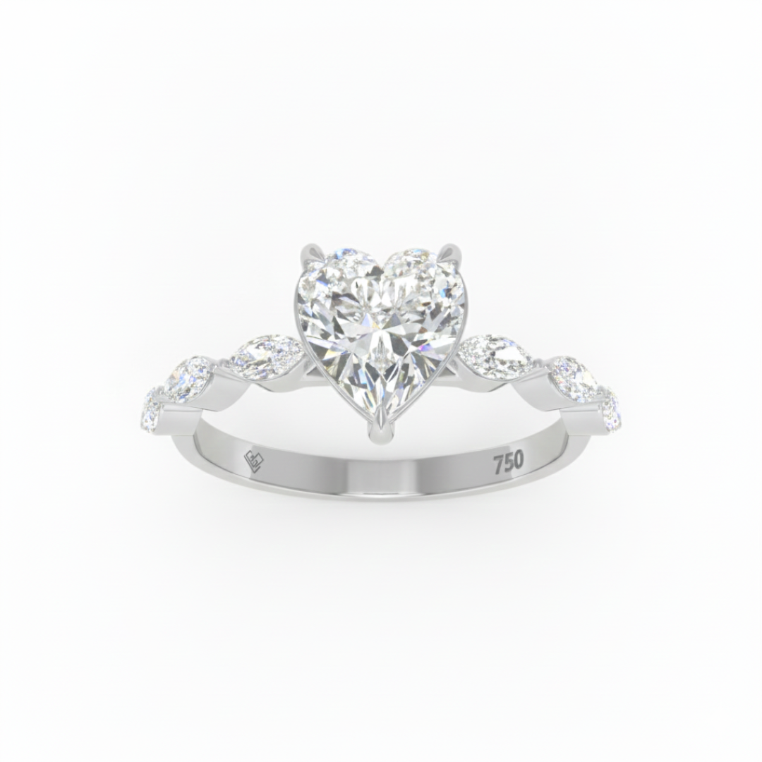 Kasandra Heart Cut Diamond Engagement RIng With A Marquise Cut Diamond Band