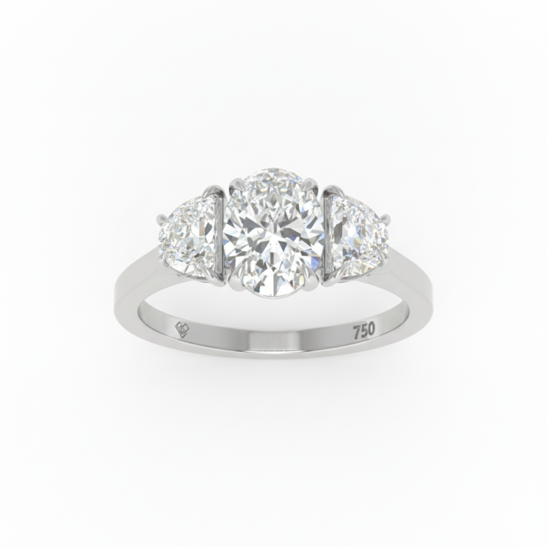 Kamala Oval Cut Diamond Engagement Ring with Half Moon Cut Side Diamonds