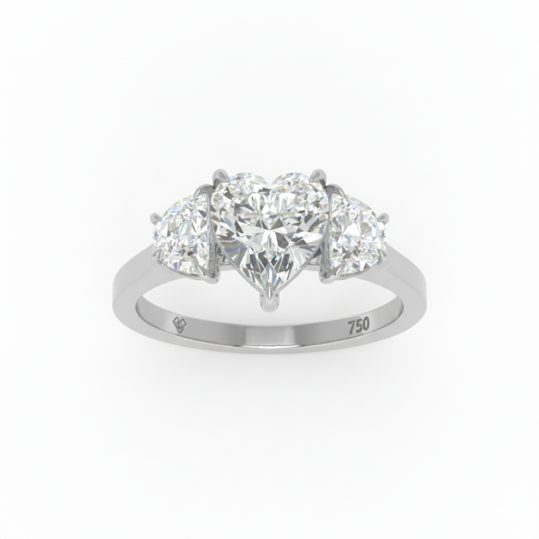 Kamala Heart Cut Diamond Engagement Ring with Half Moon Cut Side Diamonds