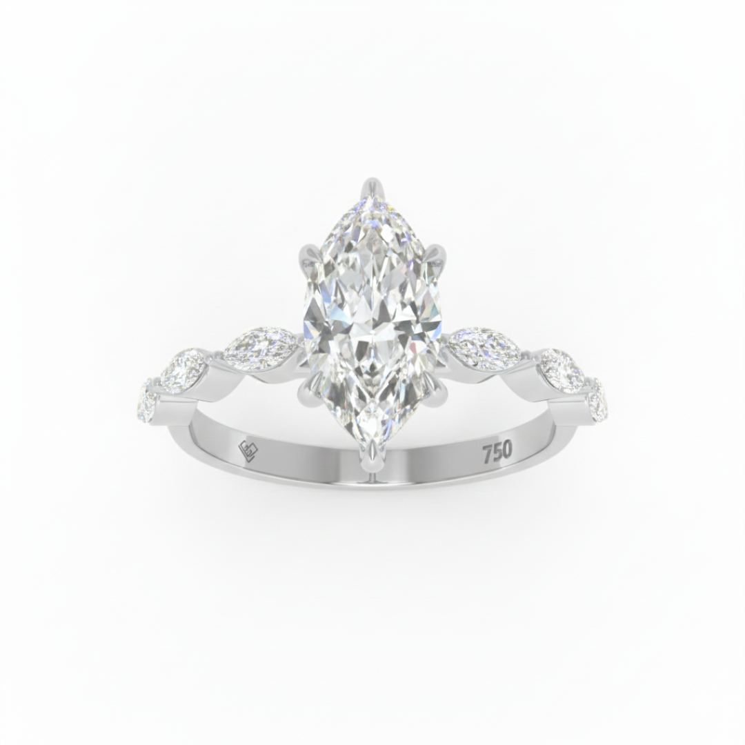 Kasandra Marquise Cut Diamond Engagement Ring With A Marquise Cut Diamond Band