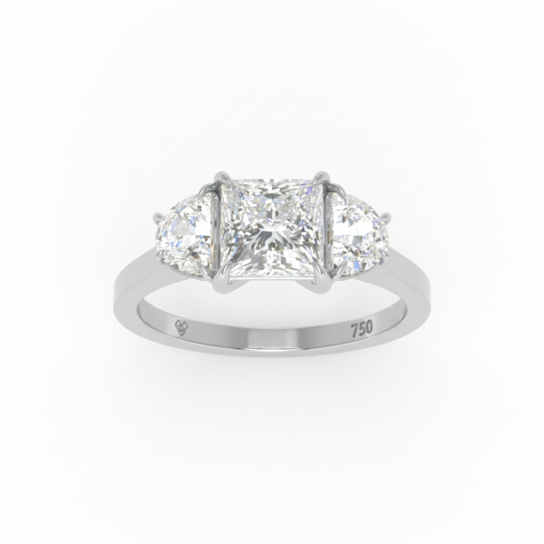 Kamala Princess Cut Diamond Engagement Ring with Half Moon Sides