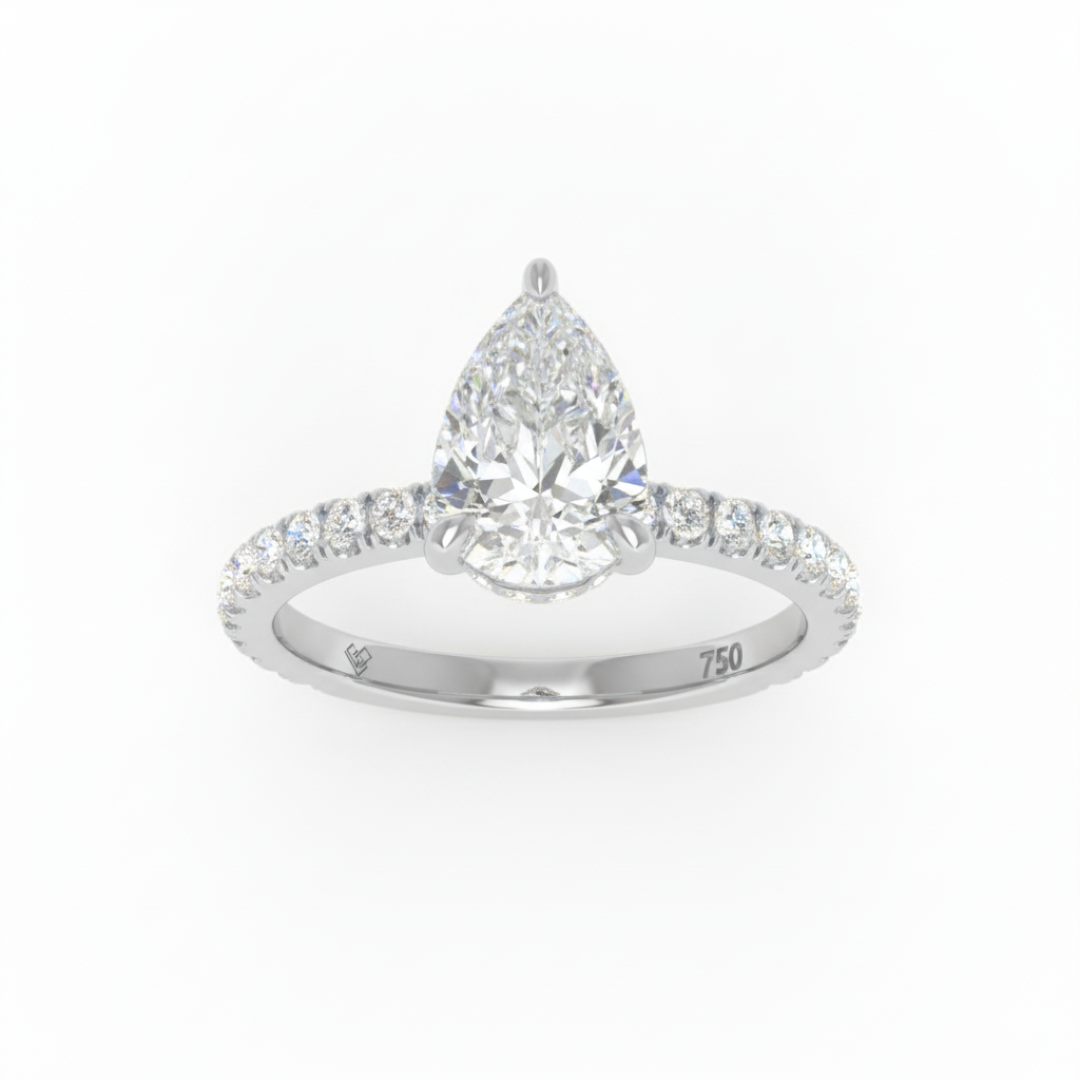 Chloé Pear Cut Diamond Engagement Ring with Diamond Hidden Halo and Diamond Band