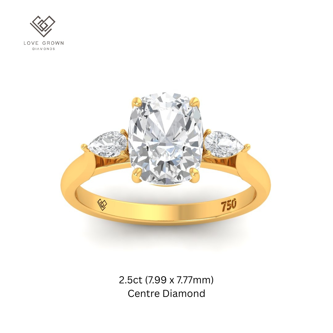 Sofia Cushion Cut Diamond Engagement Ring With A Pear Cut Side Diamonds