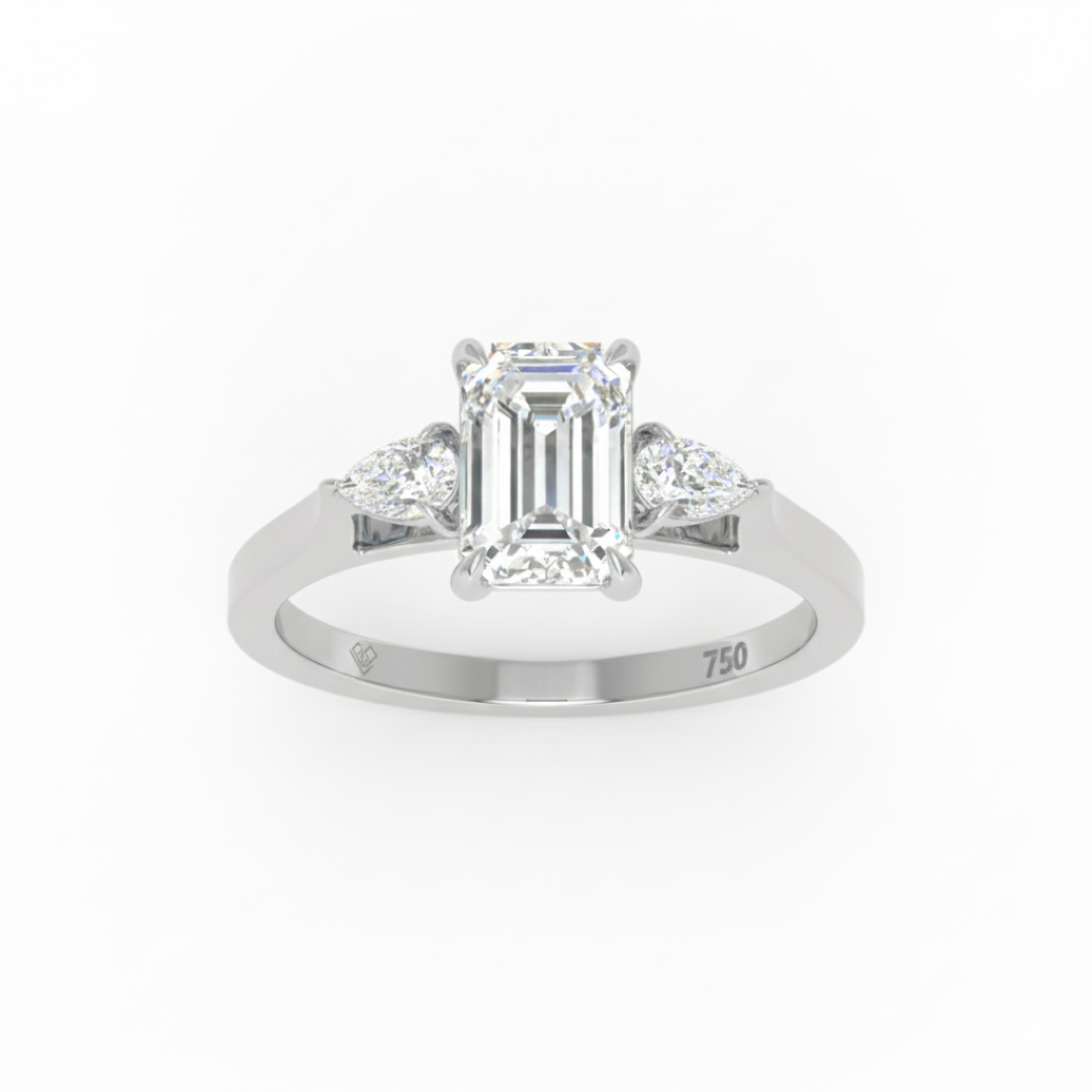 Sofia Emerald Cut Diamond Engagement Ring With A Pear Sides