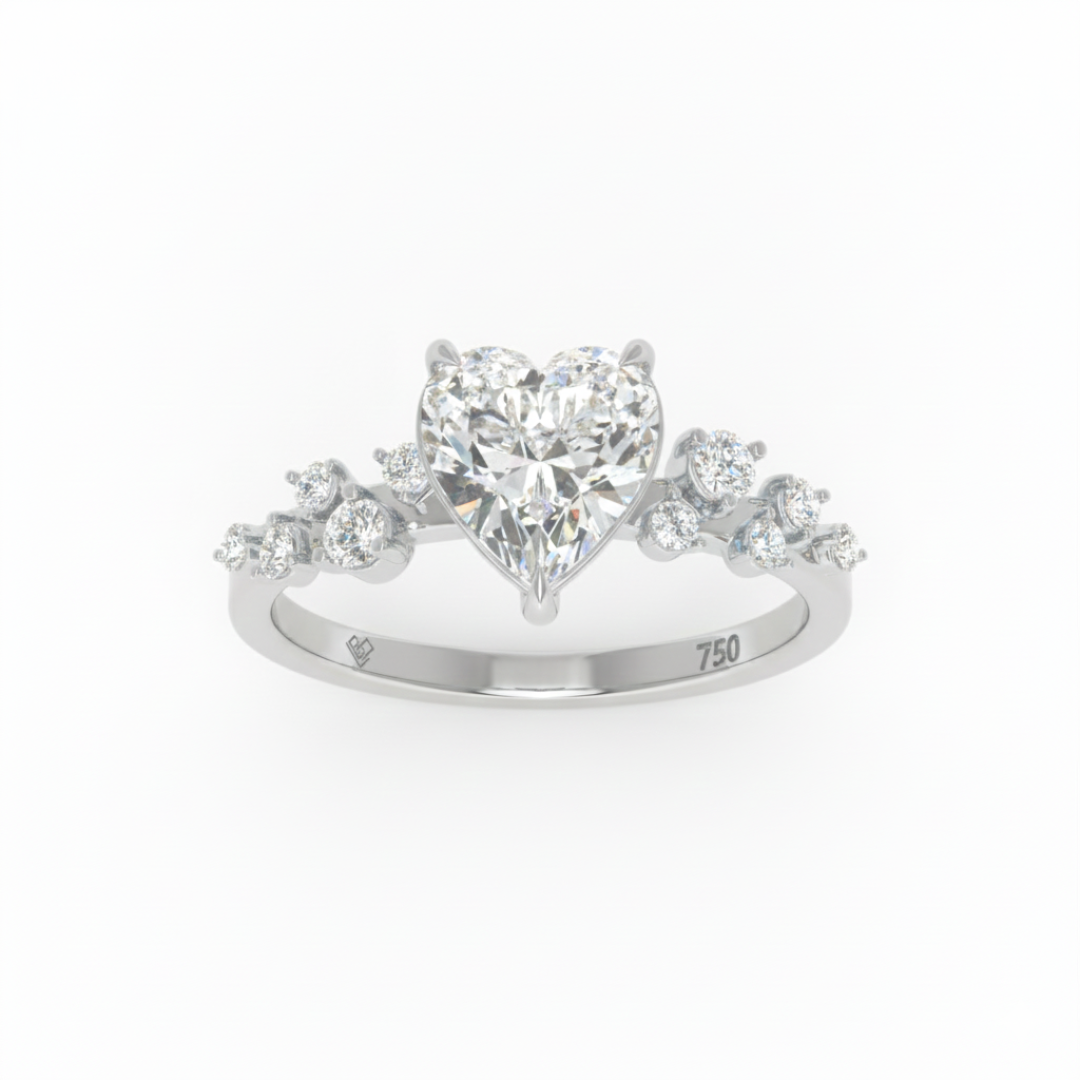 Layla Heart Cut Diamond Engagement Ring with Diamond Accent Band