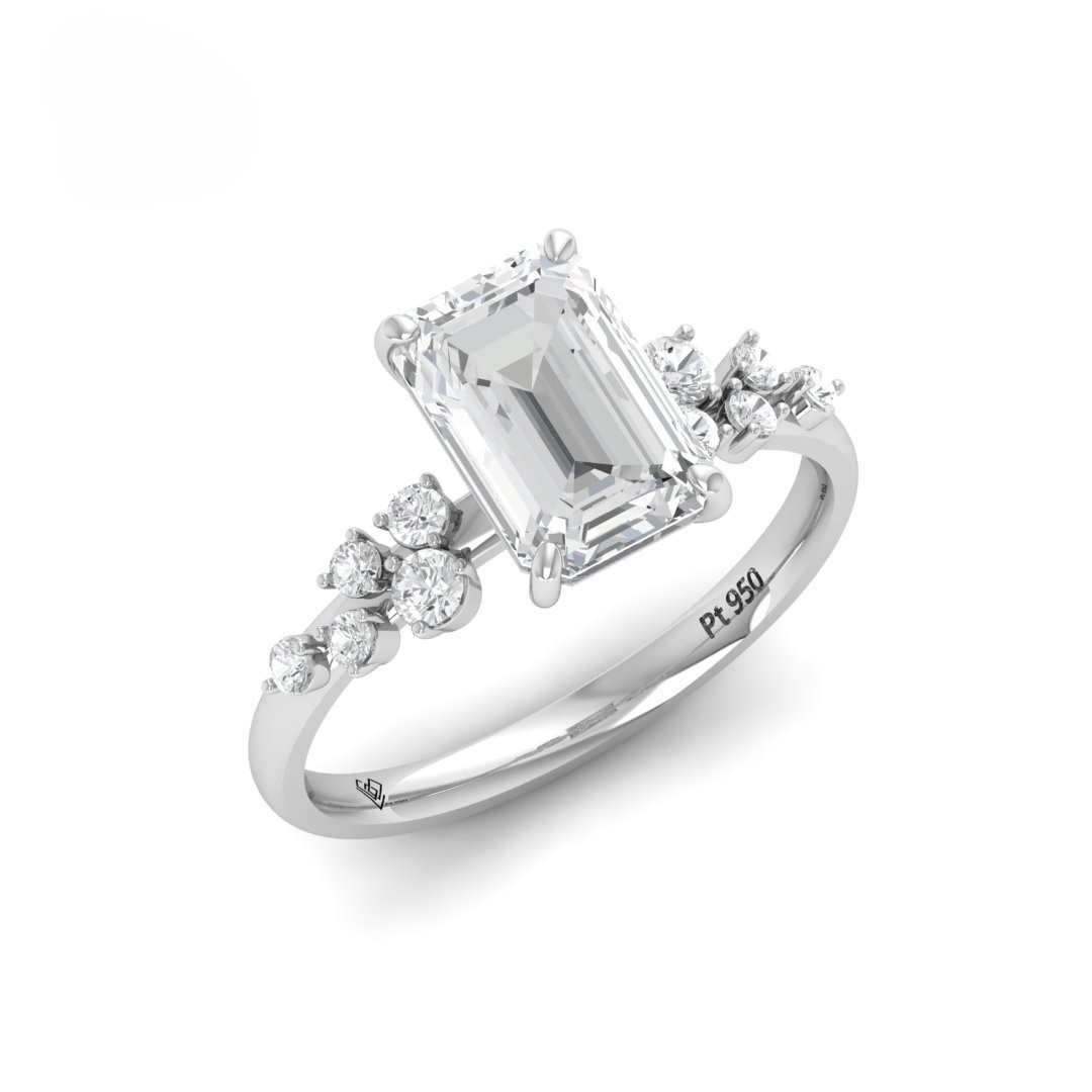 Layla Emerald Cut Diamond Engagement Ring with Accent Band