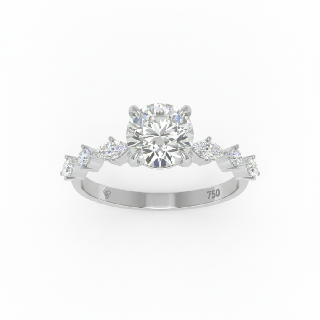 Elizabeth Round Brilliant Cut Diamond Engagement Ring With A Marquise And Round Cut Diamond Band