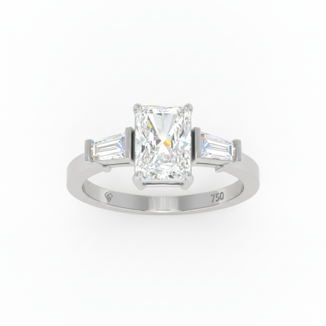 Mary Radiant Cut Diamond Engagement Ring With Tapering Baguettes Cut Side Diamonds