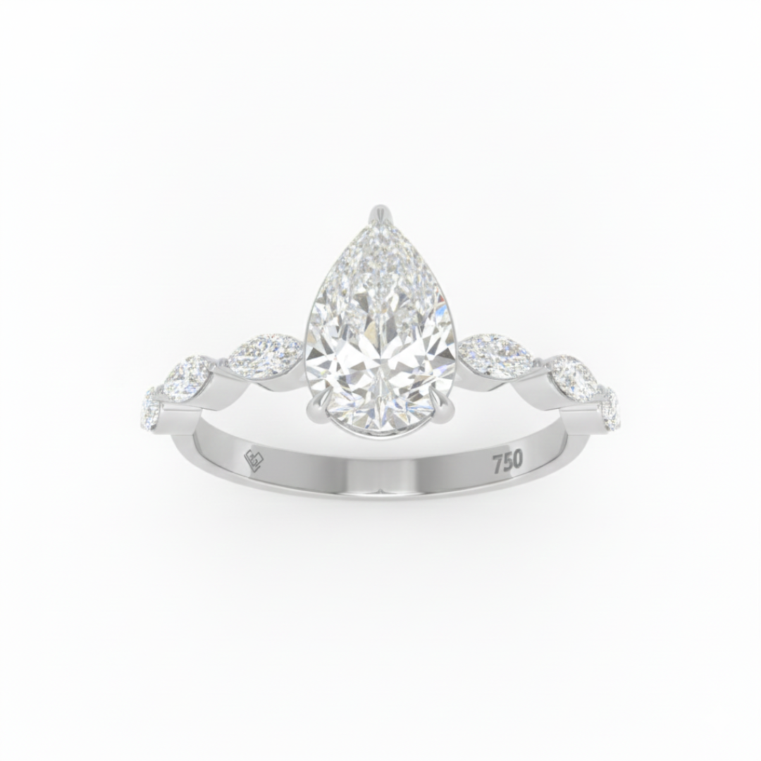 Bague de fiançailles Kasandra avec diamant taille poire et anneau en diamant taille marquise