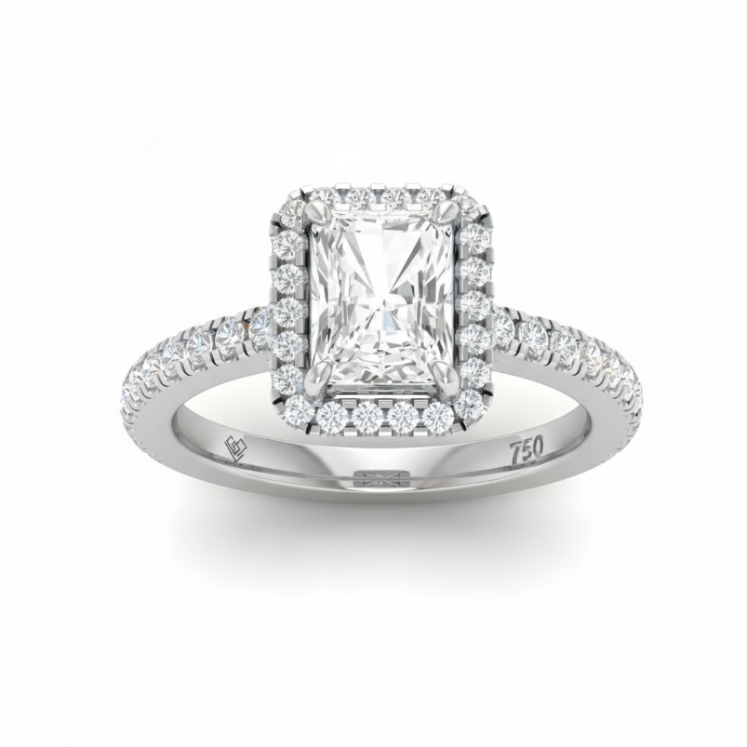 Bella Radiant Cut Diamond Engagement Ring with Diamond Halo & Diamond Band