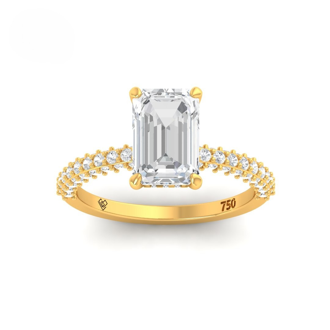 Mia Emerald Cut Diamond Engagement Ring with Diamond Hidden Halo and 3D Diamond Band