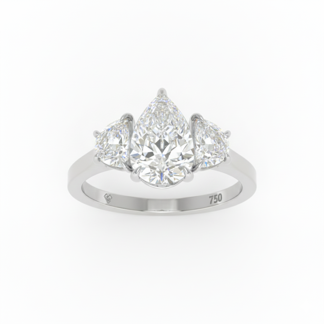 Kamala Pear Cut Diamond Engagement Ring With Half Moon Cut Side Diamonds