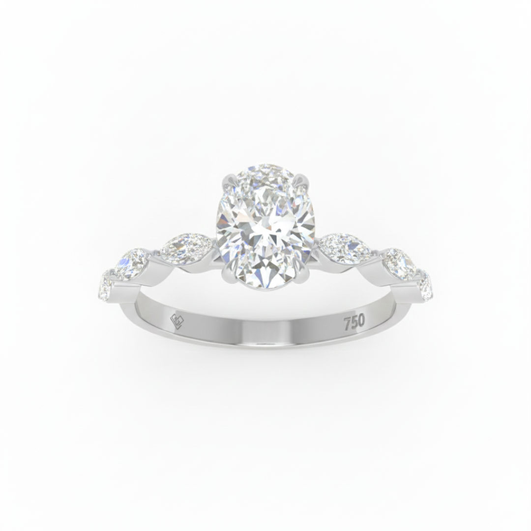 Kasandra Oval Cut Diamond Engagement Ring With A Marquise Cut Diamond Band