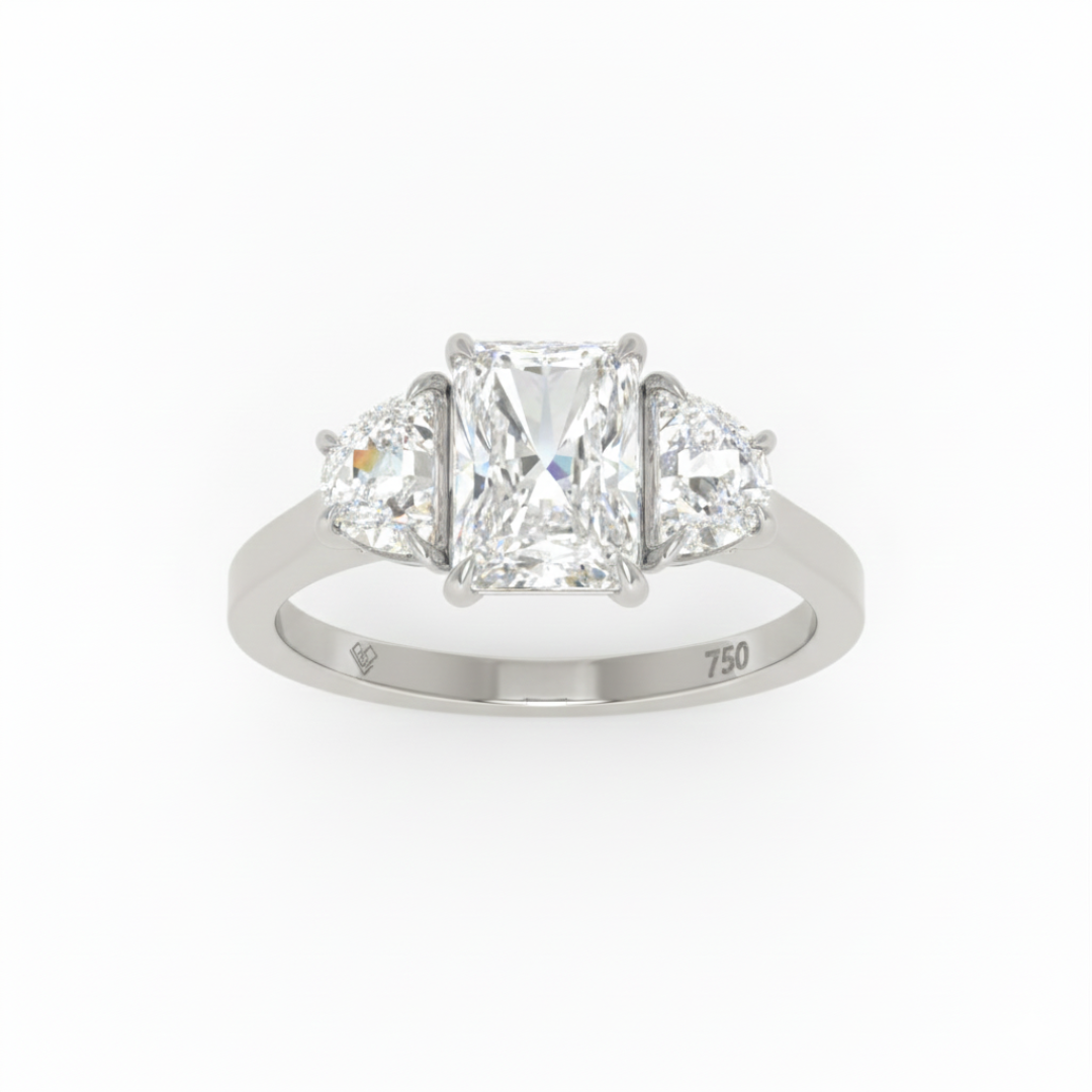 Kamala Radiant Cut Diamond Engagement Ring With Half Moon Cut Side Diamond