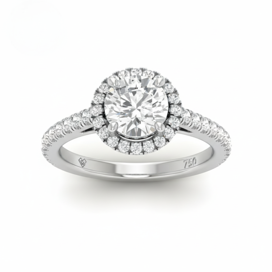 Bella Round Cut Diamond Engagement Ring with Diamond Halo & Diamond Band