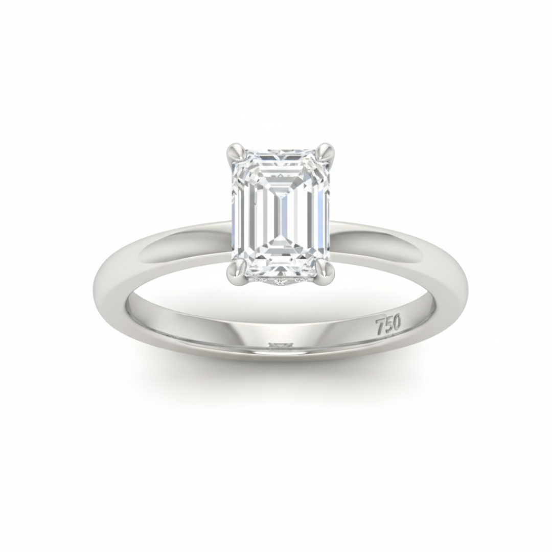 Léa Emerald Cut Diamond With Hidden Halo Engagement Ring