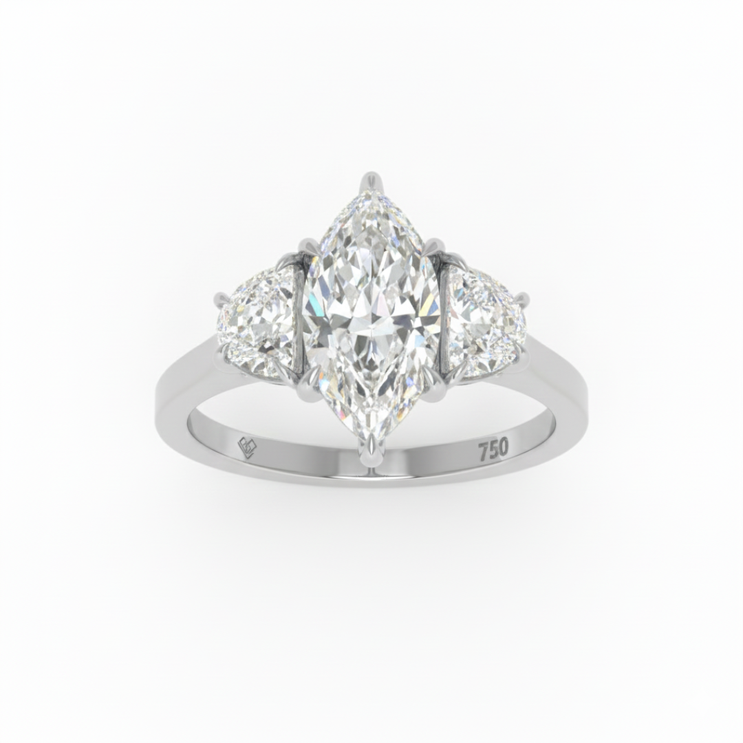 Kamala Marquise Cut Diamond Enagement Ring with Half Moon Cut Side Diamonds