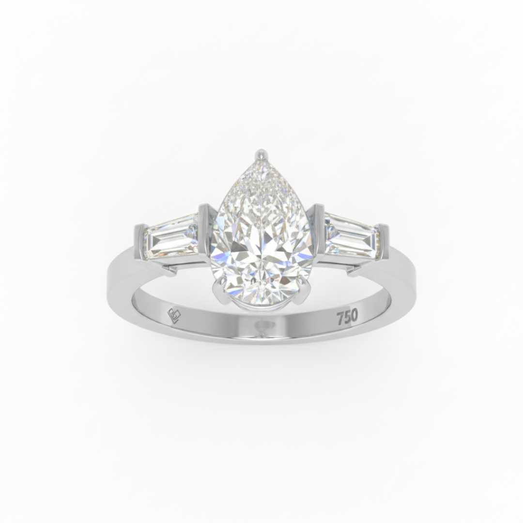 Mary Pear Cut Diamond Engagement Ring With Tapering Baguettes Cut Side Diamonds