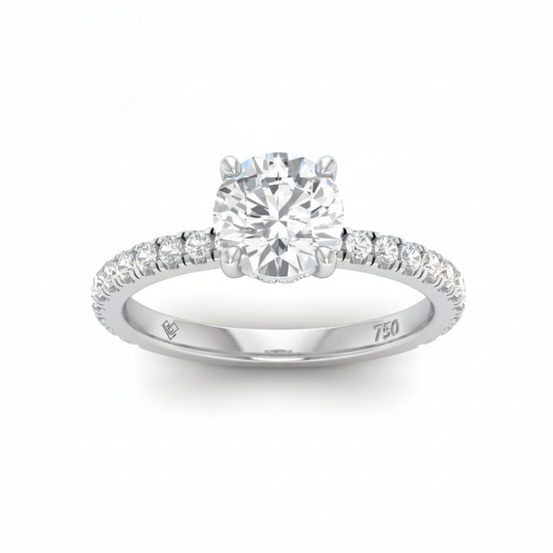 Chloé Round Cut Diamond Engagement Ring with Diamond Hidden Halo and Diamond Band
