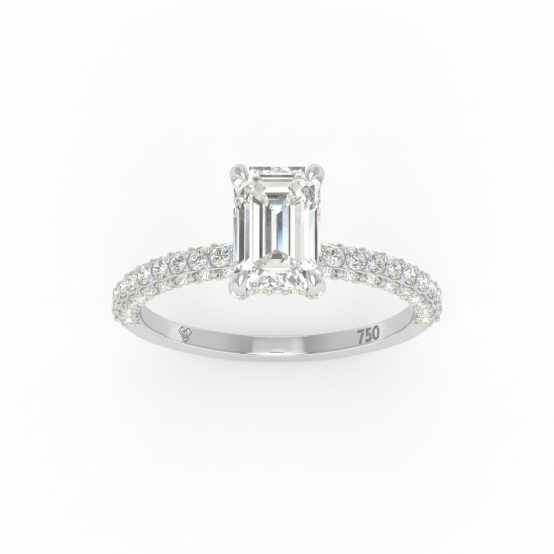 Mia Emerald Cut Diamond Engagement Ring with Diamond Hidden Halo and 3D Diamond Band