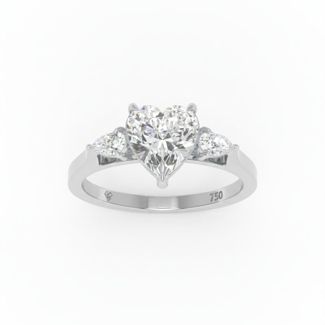 Sofia Heart Cut Diamond Engagement Ring With A Pear Cut Side Diamonds