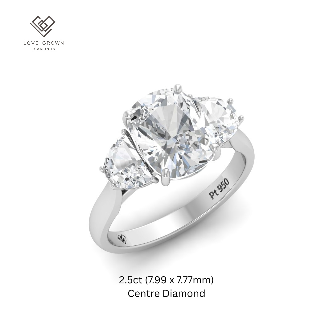 Kamala Cushion Cut Diamond Engagement Ring with Half Moon Cut Side Diamonds