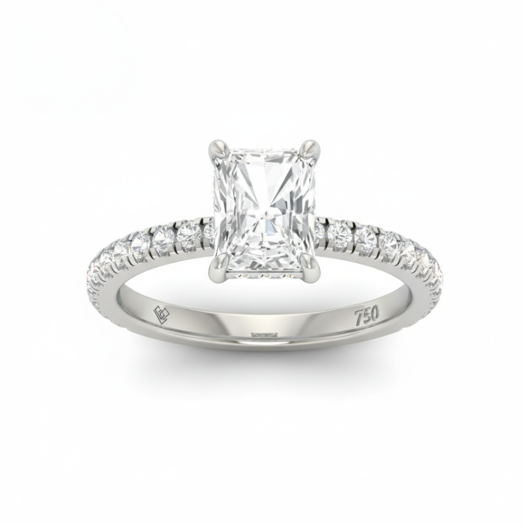 Chloé Radiant Cut Diamond Engagement Ring with Diamond Hidden Halo and Diamond Band