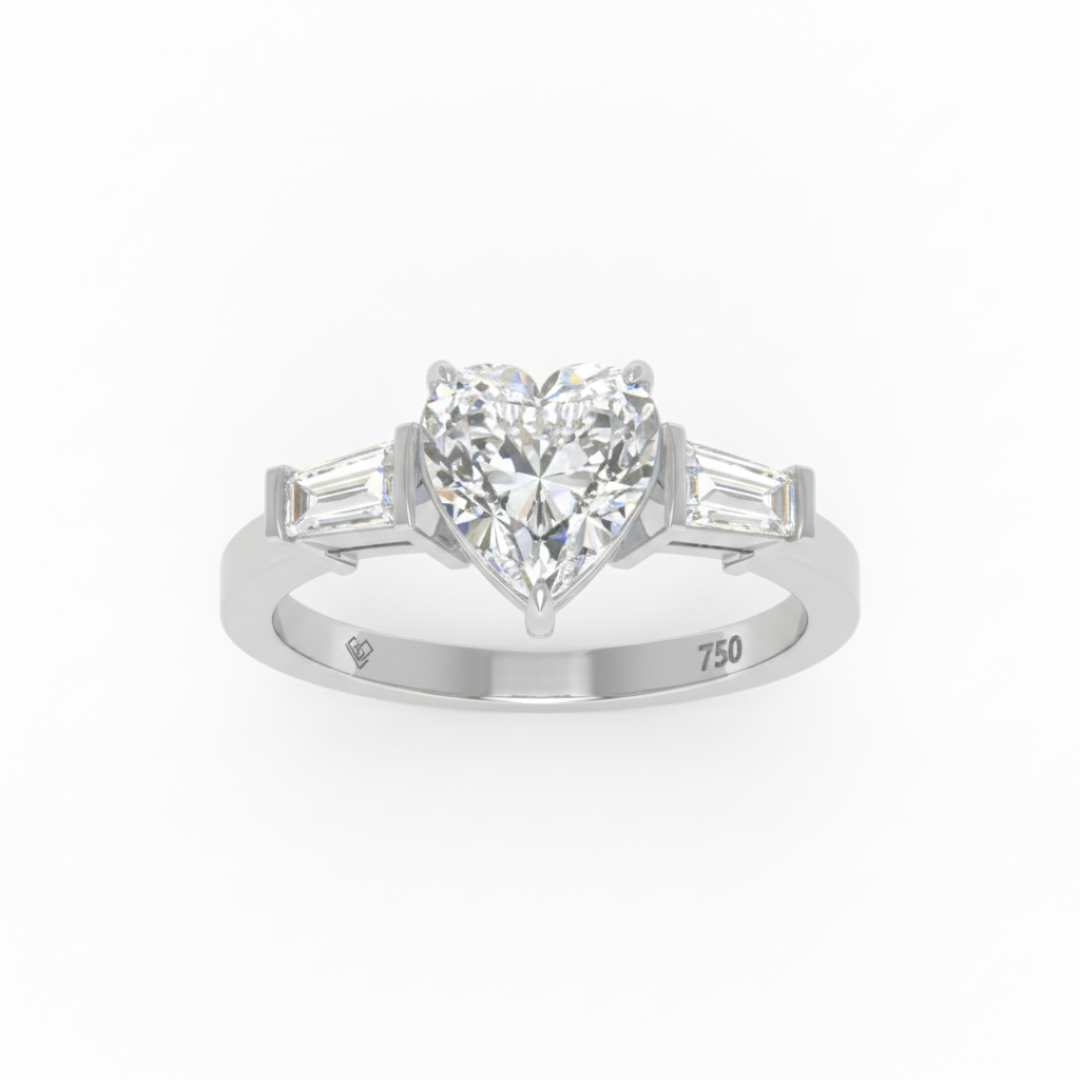 Mary Heart Cut Diamond Engagement Ring with Tapering Baguettes Cut Side Diamonds