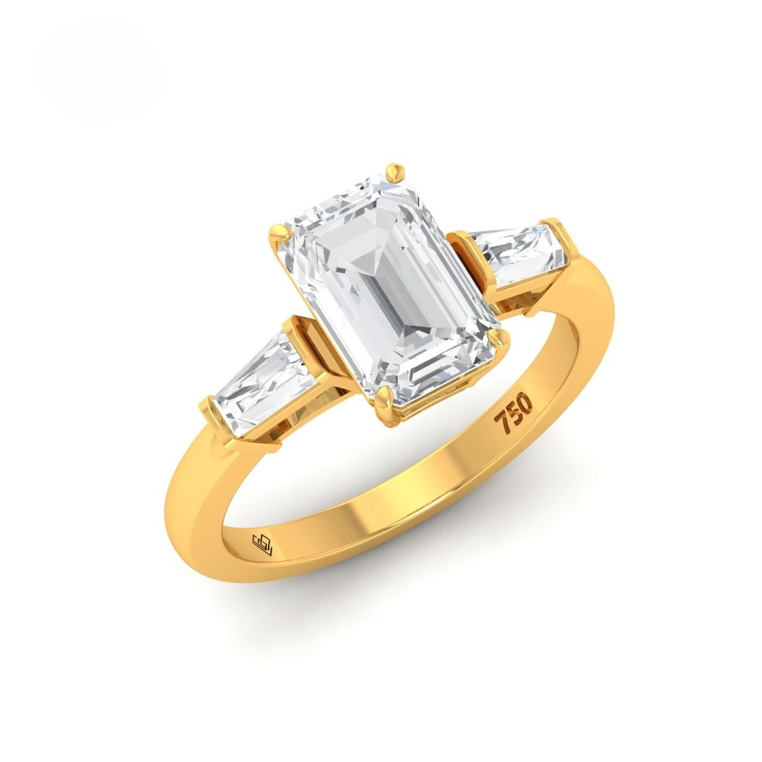 Mary Emerald Cut Diamond Engagement Ring with Tapering Baguette Cut Side Diamonds