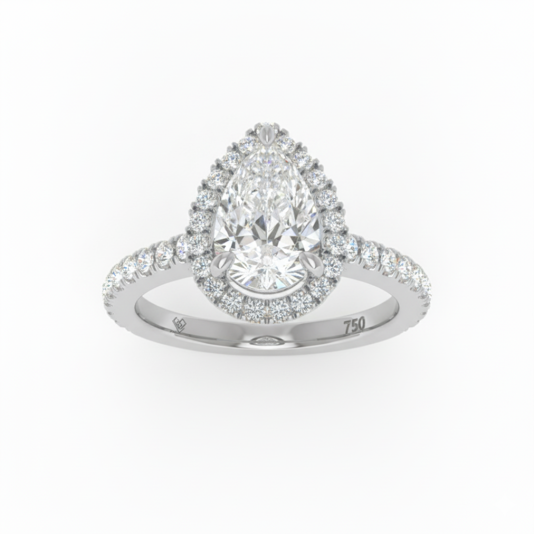 Bella Pear Cut Diamond Engagement Ring with Diamond Halo & Diamond Band