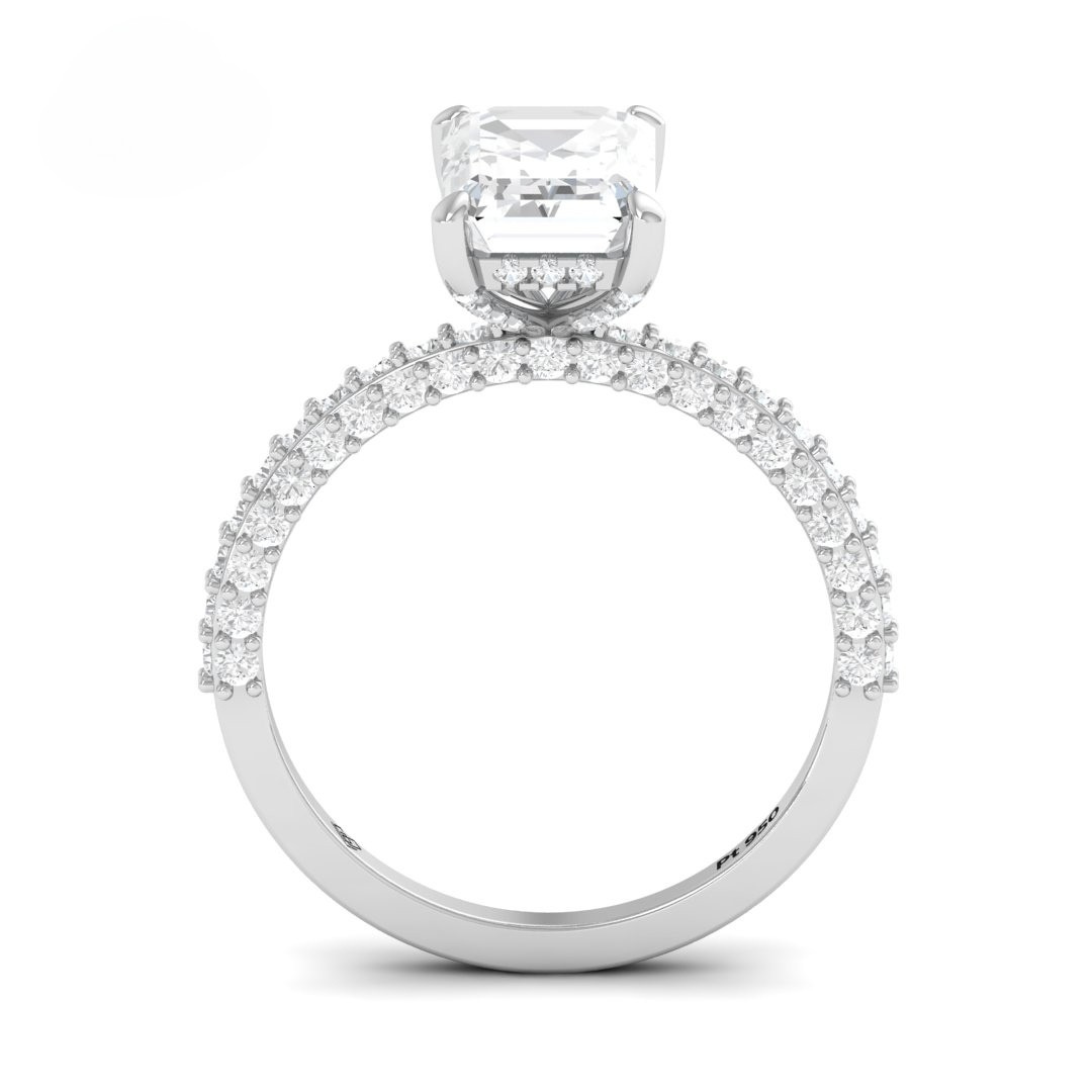 Mia Emerald Cut Diamond Engagement Ring with Diamond Hidden Halo and 3D Diamond Band