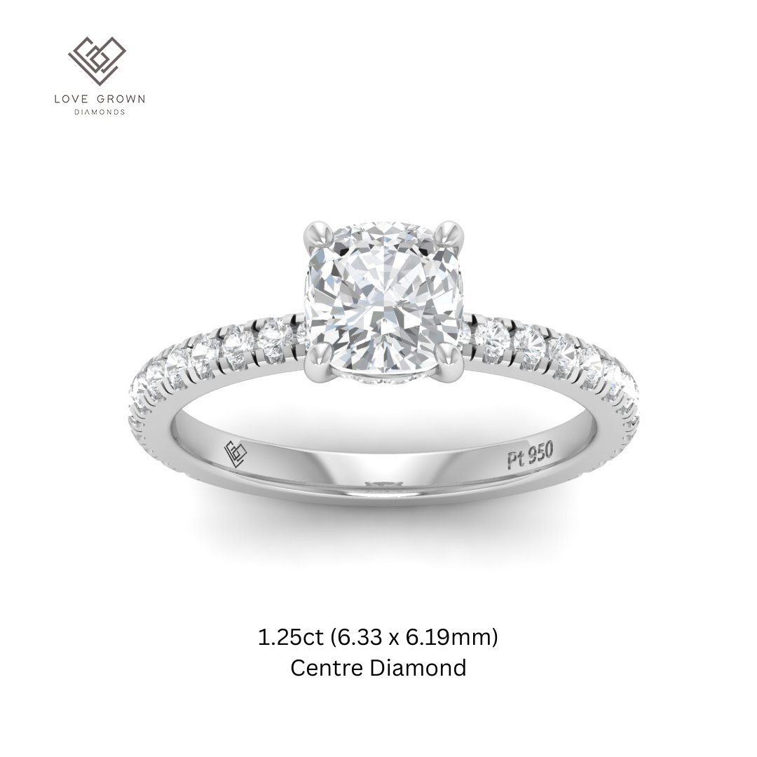 Chloé Cushion Cut Diamond Engagement Ring with Diamond Hidden Halo and Diamond Band