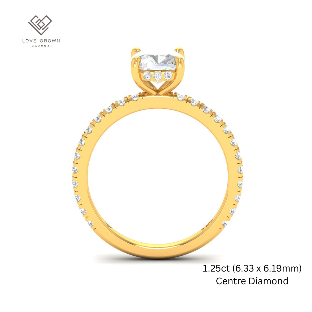 Chloé Cushion Cut Diamond Engagement Ring with Diamond Hidden Halo and Diamond Band