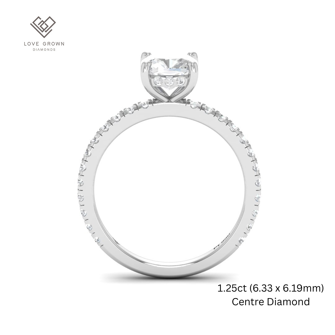 Chloé Cushion Cut Diamond Engagement Ring with Diamond Hidden Halo and Diamond Band
