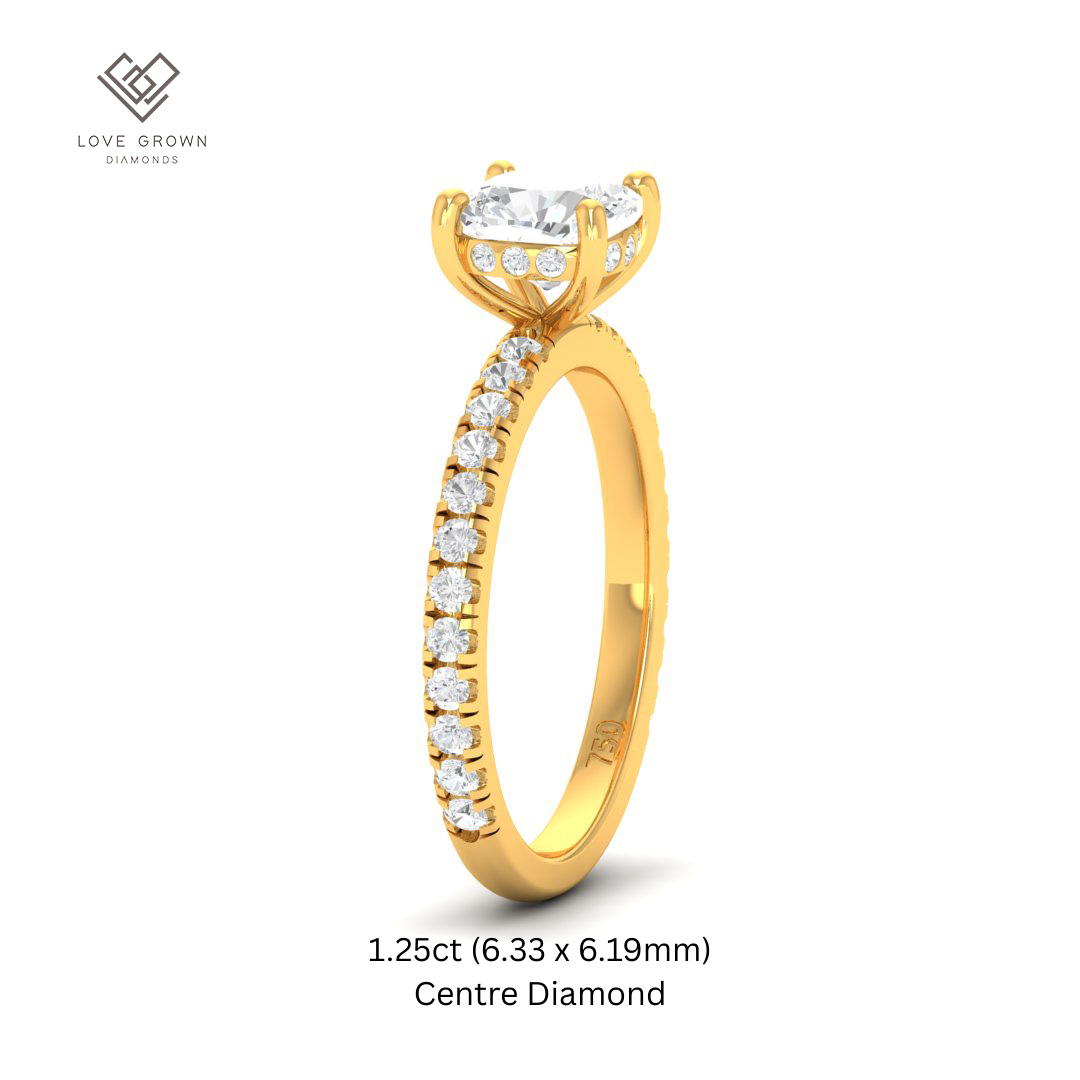 Chloé Cushion Cut Diamond Engagement Ring with Diamond Hidden Halo and Diamond Band