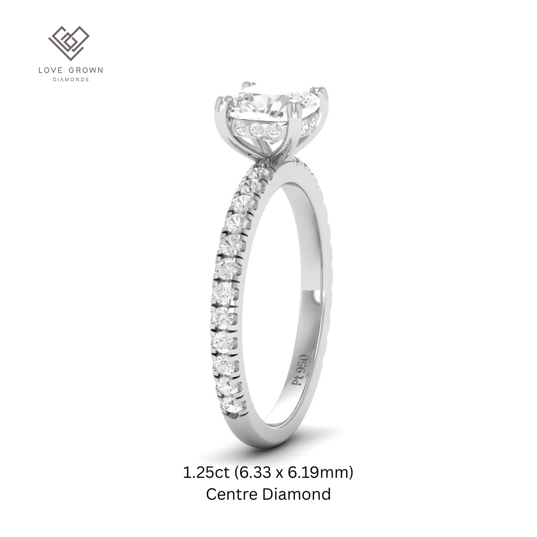 Chloé Cushion Cut Diamond Engagement Ring with Diamond Hidden Halo and Diamond Band